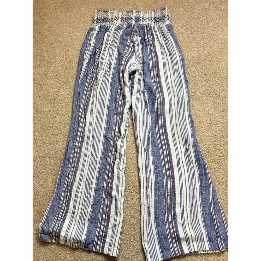 Indigo Rein Striped Wide Leg Pants Women's Size Medium Linen Blend Smocked Waist